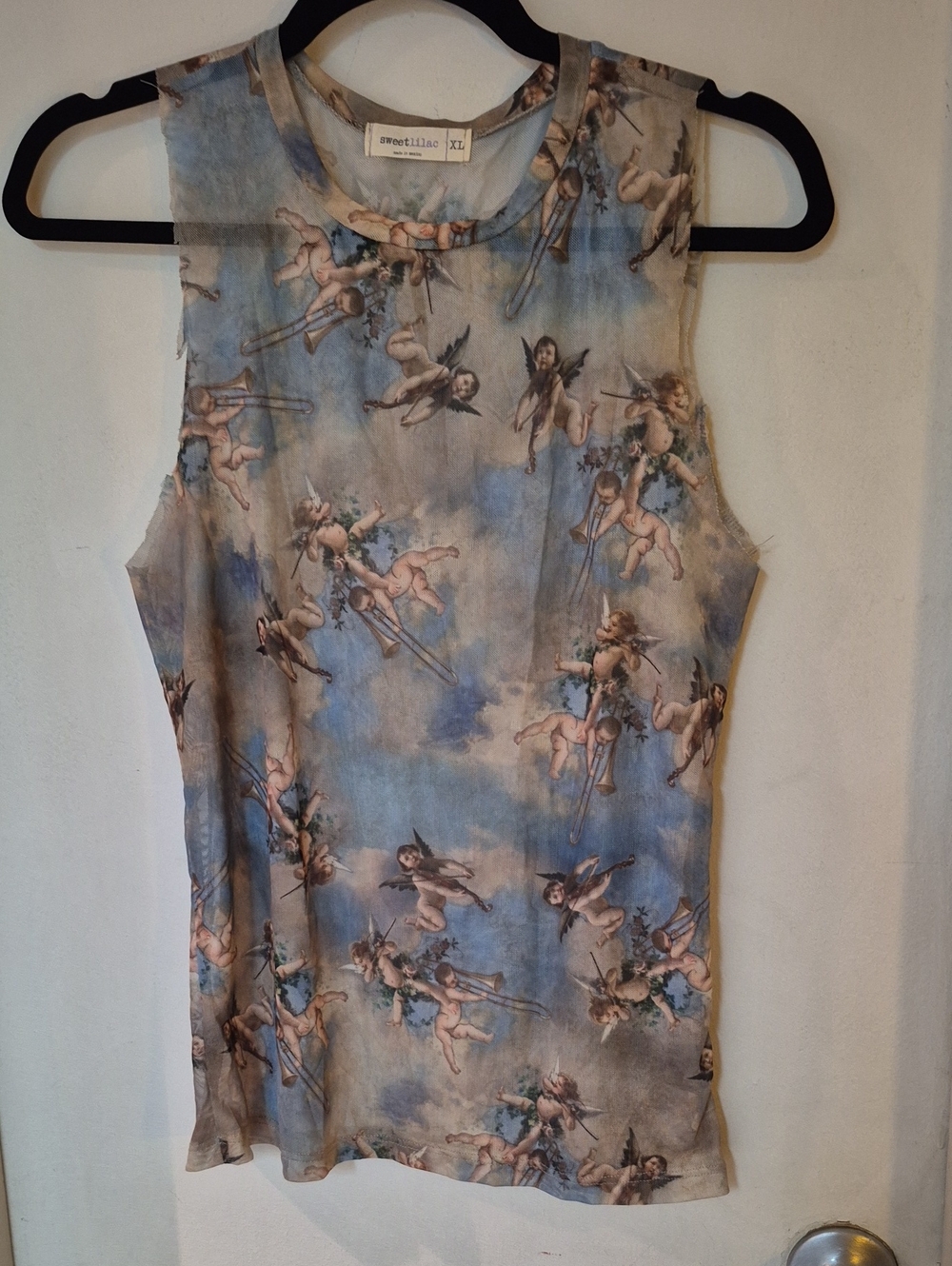 2 Sheer Tank Tops - Cut Off Sleeves - Cherubs & Roses.